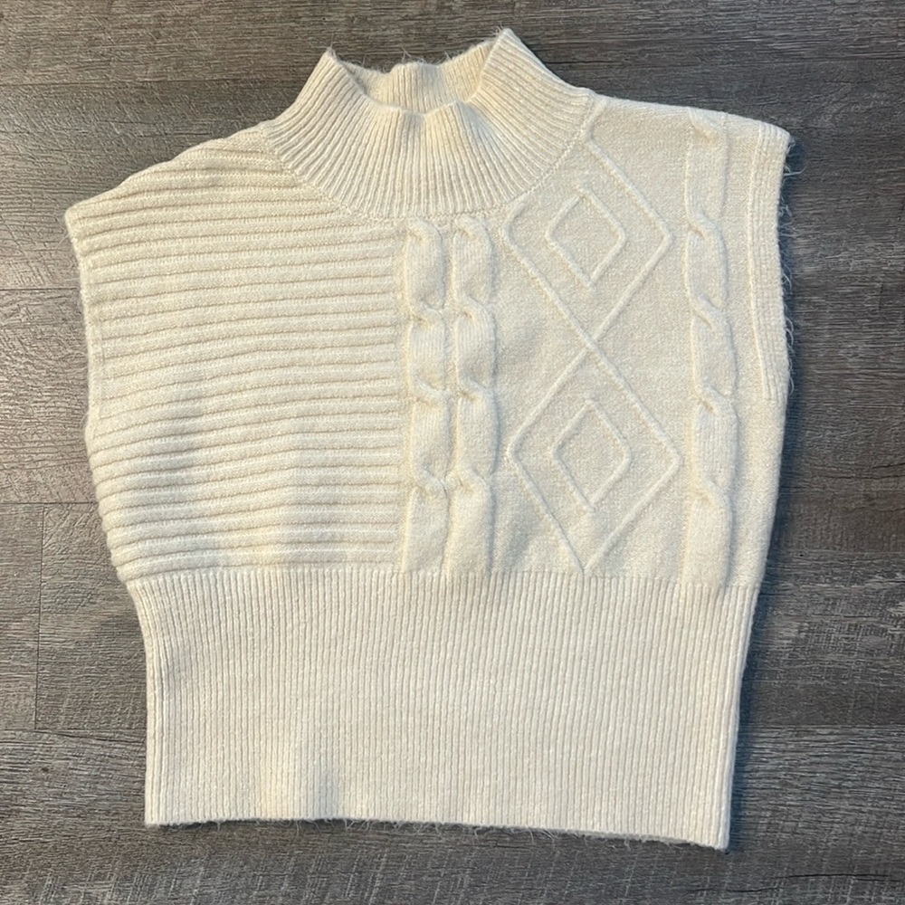 By Together Cream Sleeveless Mock Neck Sweater